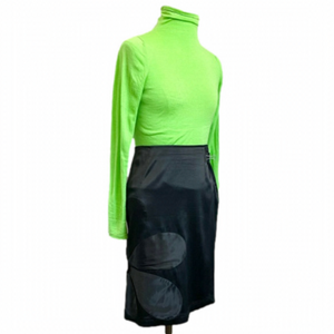 Vintage Italy Black Satin Patch Flower Cutout Pencil Knee Skirt - 8/M 🇮🇹